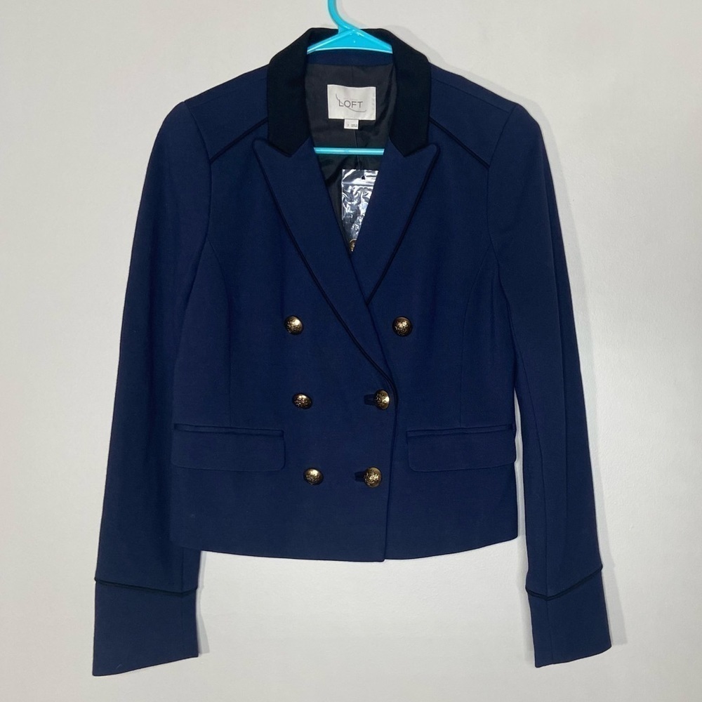 NWT Loft Blue Blazer With Black Piping Detail 2